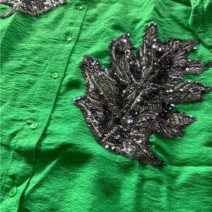 Green Shirt with Sequin Leaf Design